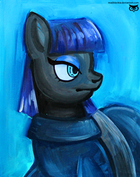 Size: 638x800 | Tagged: safe, artist:madblackie, maud pie, earth pony, pony, clothes, female, gray coat, mare, purple mane, traditional art