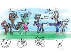 Size: 1026x778 | Tagged: safe, artist:faroth, doctor whooves, oc, oc:faroth, crossover, doctor who, fanfic, fanfic art, missy, ponified, the master, the mistress, the rani, twelfth doctor