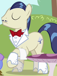 Size: 258x344 | Tagged: safe, screencap, savoir fare, magical mystery cure, background pony, eyes closed, solo