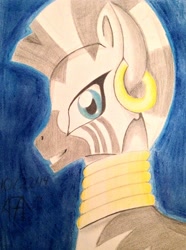 Size: 1536x2066 | Tagged: safe, artist:a7xcaramel, zecora, zebra, simple background, solo, traditional art
