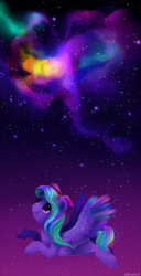 Size: 500x975 | Tagged: safe, artist:miushich, flitter, dream, flying, looking up, solo, space