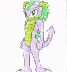 Size: 2415x2565 | Tagged: safe, artist:jcmx, spike, anthro, solo, sonic the hedgehog (series), sonicified, traditional art