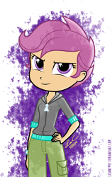 Size: 950x1500 | Tagged: safe, artist:lisan1997, scootaloo, equestria girls, female, hand on hip, smiling, solo, watermark