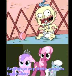 Size: 454x480 | Tagged: safe, edit, edited screencap, screencap, cheerilee, diamond tiara, silver spoon, the return of harmony, animated, comic, drool, hater, parody, rugrats, the fairly oddparents