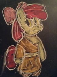 Size: 956x1280 | Tagged: safe, artist:thechalkponies, apple bloom, chalk drawing, kallisti, monk, solo, traditional art