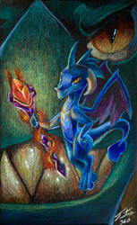 Size: 552x900 | Tagged: safe, artist:tsitra360, dragon lord torch, princess ember, dragon, gauntlet of fire, bloodstone scepter, colored pencil drawing, dragoness, duo, father and child, father and daughter, female, male, parent and child, signature, traditional art