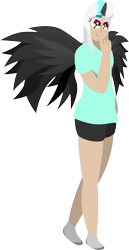 Size: 2795x5433 | Tagged: safe, artist:shadelow, oc, oc only, oc:shadelow, alicorn, human, absurd resolution, alicorn humanization, alicorn oc, clothes, female, horned humanization, humanized, humanized oc, shirt, shorts, simple background, solo, transparent background, winged humanization