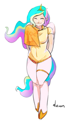 Size: 621x1101 | Tagged: safe, artist:mimicpony, artist:weatherly, oc, oc only, oc:dawn, satyr, colored, offspring, parent:anon, parent:oc:anon, parent:princess celestia, smiling