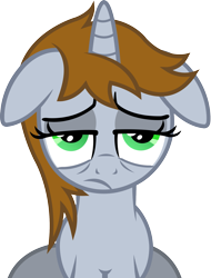 Size: 1601x2112 | Tagged: safe, artist:outlawedtofu, oc, oc only, oc:littlepip, pony, unicorn, fallout equestria, fanfic, fanfic art, female, floppy ears, horn, mare, reaction image, simple background, solo, transparent background, vector