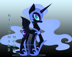 Size: 1685x1343 | Tagged: safe, artist:chibichrysalis, nightmare moon, looking at you, raised hoof, solo, spread wings