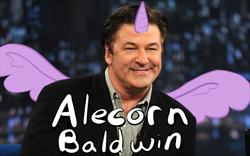 Size: 700x437 | Tagged: safe, edit, alicorn, human, alec baldwin, bad joke, everyone is an alicorn, irl, irl human, photo, pun, solo