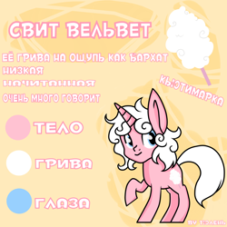 Size: 4500x4500 | Tagged: safe, artist:jandi-seal, oc, oc only, oc:sweet velvet, pony, unicorn, absurd resolution, reference sheet, russian, solo