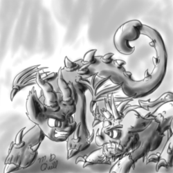 Size: 1000x1000 | Tagged: safe, artist:m_d_quill, pony, demons, mane, monochrome