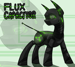 Size: 1008x900 | Tagged: safe, artist:unpeeledwasp, oc, oc only, oc:flux capacitor, earth pony, pony, robot, robot pony, colored sketch, female, glow, glowing eyes, solo