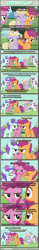 Size: 1063x6767 | Tagged: safe, artist:tritebristle, dinky hooves, liza doolots, petunia, ruby pinch, scootaloo, sweetie belle, tootsie flute, comic:heartstrings, comic, crying, hug, it begins, jaded pinch