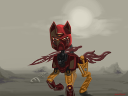 Size: 1024x768 | Tagged: safe, artist:chickhawk96, bionicle, kanohi hau, lego, ponified, solo, tahu