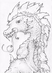 Size: 1535x2160 | Tagged: safe, artist:gezawatt, spike, dragon, detailed, looking at you, monochrome, moustache, non-pony oc, pencil drawing, solo, traditional art