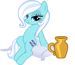 Size: 5000x4375 | Tagged: safe, artist:aborrozakale, oc, oc only, oc:aquarius, earth pony, pony, absurd resolution, aquarius, bedroom eyes, female, jar, jug, looking at you, mare, pillow, ponyscopes, simple background, sitting, smiling, solo, transparent background, vector, zodiac