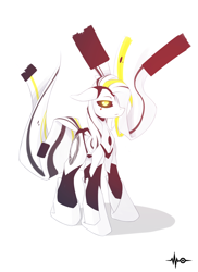 Size: 4000x5500 | Tagged: safe, artist:queenbloodysky, absurd resolution, aperture science, glados, glowing eyes, ponified, portal (valve), solo