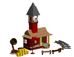 Size: 698x540 | Tagged: safe, artist:cm4s, over a barrel, 3d, appleloosa, catapult, hay, hay bale, lego, scenery, solo, train tracks