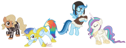 Size: 1280x491 | Tagged: safe, artist:kumkrum, oc, oc only, oc:applesauce, oc:feathers, oc:ragtag, oc:shooting star, clothes, costume, nightmare night, offspring, parent:rainbow dash, parent:soarin', parents:soarindash