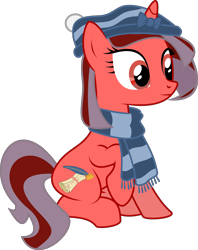 Size: 2370x3000 | Tagged: safe, artist:ruinedomega, oc, oc only, oc:ademitia, pony, unicorn, bow, clothes, hat, ponyscape, scarf, simple background, sitting, transparent background, vector