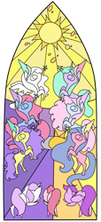Size: 3500x7700 | Tagged: safe, artist:otterlore, princess primrose, princess royal blue, princess serena, princess sparkle, princess starburst, princess tiffany, g1, princess ponies, princess pony, simple background, stained glass, transparent background