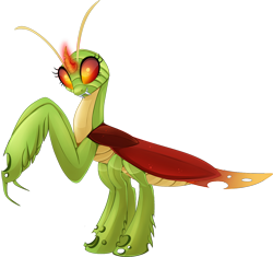 Size: 1200x1129 | Tagged: safe, artist:blackfreya, changeling, hybrid, mantis, original species, antennae, fangs, female, mantisling, simple background, solo, transparent background