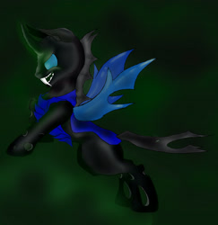 Size: 2453x2523 | Tagged: safe, artist:into-my-eyes, changeling, armor, blue changeling, grin, solo