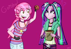 Size: 1024x717 | Tagged: safe, artist:pixsoda, aria blaze, oc, equestria girls, confused, cookie, cookie jar