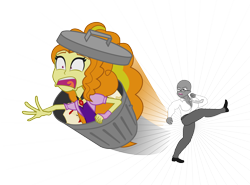 Size: 7646x5661 | Tagged: safe, adagio dazzle, equestria girls, absurd resolution, adagiabuse, breasts, don't fuck with this senator, female, garbagio, kicking, senator armstrong, template, trash can