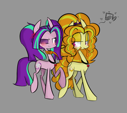 Size: 1280x1138 | Tagged: safe, artist:jankrys00, adagio dazzle, aria blaze, adaria, angry, bedroom eyes, blushing, collar, female, leash, lesbian, pendulum, pet collar, pet play, ponified, shipping, smiling, tsundaria, tsundere, wink