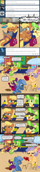 Size: 640x2738 | Tagged: safe, artist:ficficponyfic, chickadee, cookie crumbles, ms. harshwhinny, ms. peachbottom, oc, changeling, crab, beach, beach chair, beach towel, beach umbrella, bucket, clothes, cupcake, cyoa, cyoa:peachbottom's quest, jezzie belle, one-piece swimsuit, sandcastle, seashell, shovel, sunglasses, swimsuit, tumblr, whip