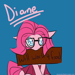 Size: 900x900 | Tagged: artist needed, safe, cute, diabetes, diane, glasses, mouth hold, sign, solo, the clone that got away, will x for y