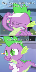 Size: 500x1000 | Tagged: safe, screencap, spike, dragon, equestria games (episode), pinkie pride, caption, carnac the magnificent, envelope reading, johnny carson, meme, pencil, solo