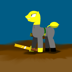 Size: 1000x1000 | Tagged: safe, artist:jun, adventure time, lemongrab, pixiv, ponified, solo, sound sword, sword