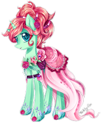 Size: 877x1053 | Tagged: safe, artist:twitchy-fox, oc, oc only, oc:spring, pony, unicorn, clothes, commission, dress, female, gown, mare