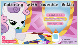 Size: 818x471 | Tagged: safe, artist:drud14, sweetie belle, bedroom eyes, coloring with sweetie belle, exploitable meme, game, meme, solo