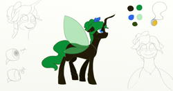 Size: 1366x720 | Tagged: safe, artist:starstruck, oc, oc only, oc:apis, changeling, changeling queen, changeling queen oc, concept art, female, green changeling