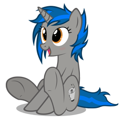 Size: 4000x3910 | Tagged: safe, artist:mrlolcats17, oc, oc only, oc:homage, pony, unicorn, fallout equestria, blushing, fanfic, fanfic art, female, horn, mare, open mouth, simple background, sitting, smiling, solo, transparent background