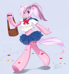 Size: 900x967 | Tagged: safe, artist:neolucky, twilight, anthro, g1, ambiguous facial structure, belly button, clothes, midriff, sailor moon, school uniform, schoolgirl, schoolgirl toast, skirt, toast