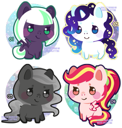 Size: 511x536 | Tagged: safe, artist:miss-glitter, oc, oc only, bat pony, earth pony, pegasus, pony, unicorn, female, mare