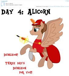 Size: 1000x1100 | Tagged: safe, artist:peternators, artist:redmagepony, oc, oc only, oc:heroic armour, alicorn, alicorn oc, clothes, ms paint, race swap, rapier, red mage, solo, sword, text