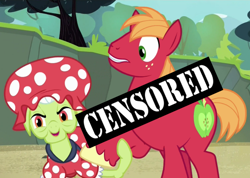 Size: 664x474 | Tagged: safe, big macintosh, granny smith, earth pony, pony, leap of faith, censor bar, censored, implied nudity, male, stallion, unnecessary censorship