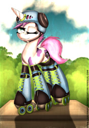 Size: 1050x1500 | Tagged: safe, artist:gamermac, oc, oc only, helmet, ponies in roller skates, roller skates, skates, solo