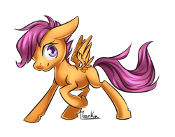 Size: 900x708 | Tagged: safe, artist:moenkin, scootaloo, signature, simple background, solo, transparent background