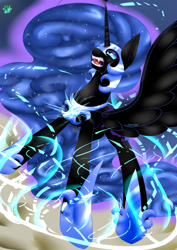 Size: 1024x1446 | Tagged: safe, artist:alenakot, nightmare moon, open mouth, solo, spread wings