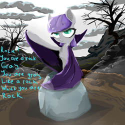 Size: 1024x1024 | Tagged: safe, artist:ba2sairus, maud pie, bat pony, pony, maudbat, poem, race swap, rock, solo