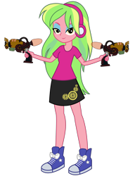 Size: 4000x5200 | Tagged: safe, artist:razethebeast, lemon zest, equestria girls, friendship games, absurd resolution, clothes, combuster, converse, crossover, dual wield, headphones, new outfit, ratchet and clank, shoes, simple background, skirt, sneakers, solo, transparent background, vector, weapon