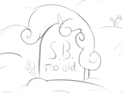 Size: 770x588 | Tagged: safe, artist:purgeslc, sweetie belle, 30 minute art challenge, grave, graveyard, monochrome